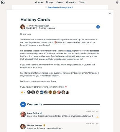 A forwarded email in Basecamp